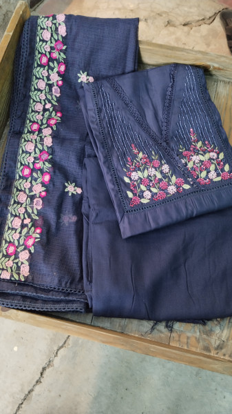 Hand-Embroidered Mull Chanderi Unstitched Set