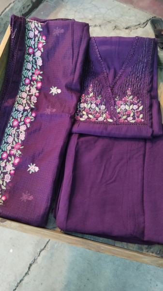 Hand-Embroidered Mull Chanderi Unstitched Set