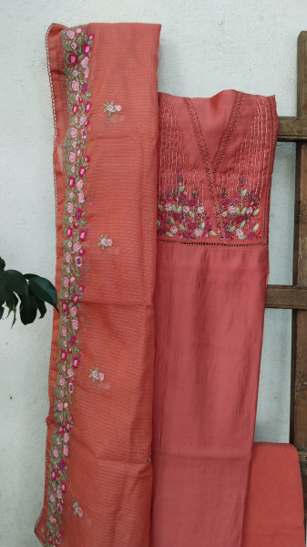 Hand-Embroidered Mull Chanderi Unstitched Set