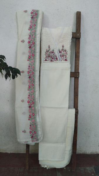 Hand-Embroidered Mull Chanderi Unstitched Set