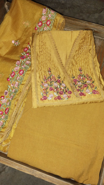 Hand-Embroidered Mull Chanderi Unstitched Set