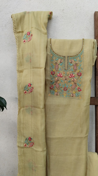 Hand-Embroidered Mull Chanderi Unstitched Set