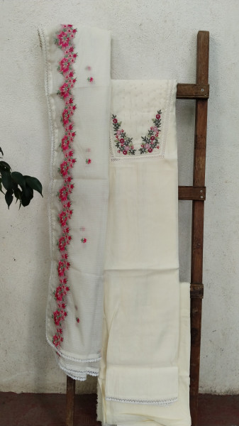 Hand-Embroidered Mull Chanderi Unstitched Set