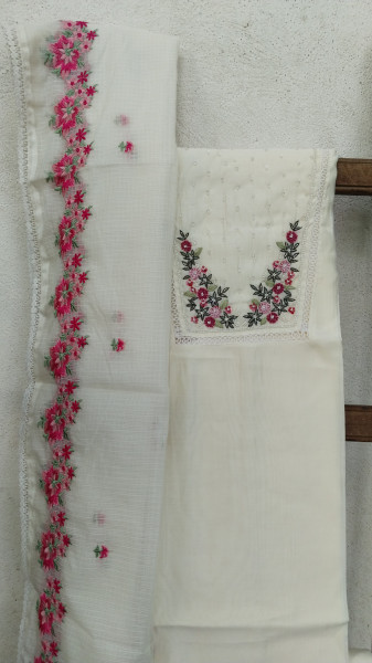 Hand-Embroidered Mull Chanderi Unstitched Set