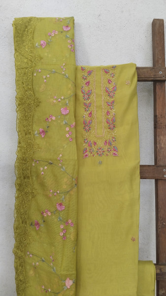 Hand-Embroidered Mull Chanderi Unstitched Set