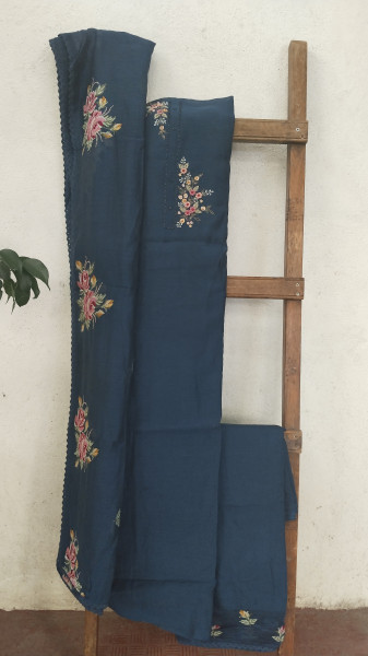 Hand-Embroidered Mull Chanderi Unstitched Set