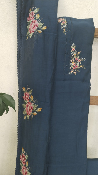 Hand-Embroidered Mull Chanderi Unstitched Set