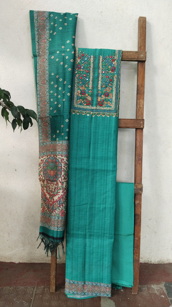 Image of Hand-Embroidered Silk Unstitched Set