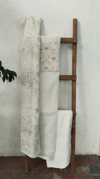 Hand-Embroidered Mull Chanderi Unstitched Set