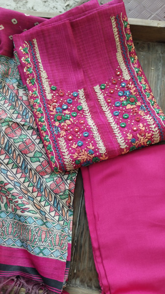 Hand-Embroidered Silk Unstitched Set