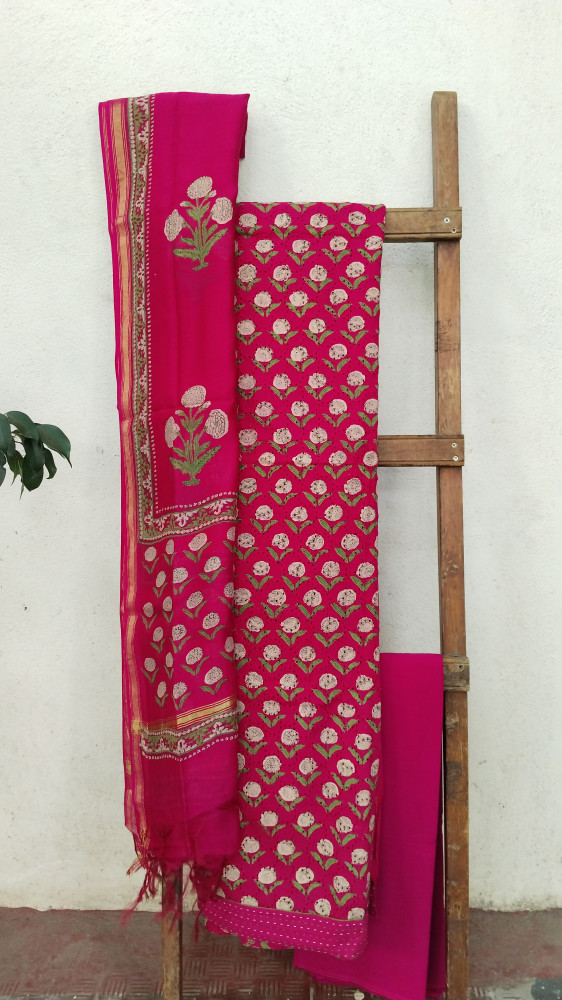 Image of Hakoba Block-Printed Cotton Suit Material