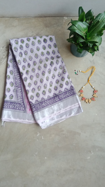 Cotton & Linen Block Print Saree
