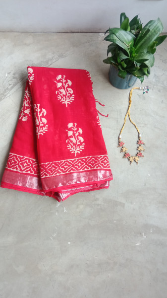 Cotton & Linen Block Print Saree