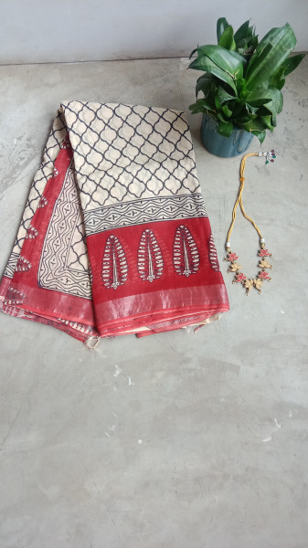 Cotton & Linen Block Print Saree