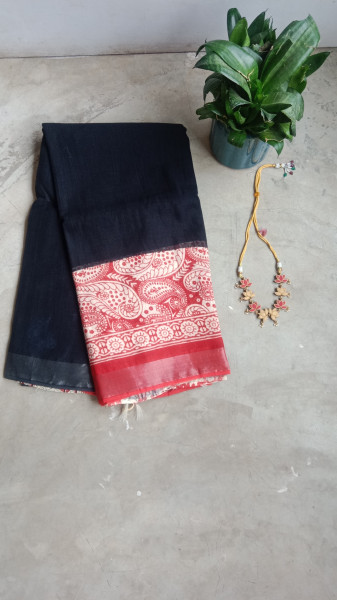Cotton & Linen Block Print Saree