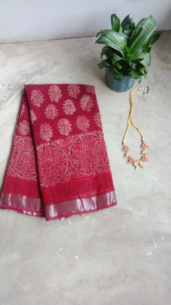 Cotton & Linen Block Print Saree