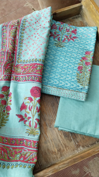 Hand-Block Printed Kota Doria Suit Set