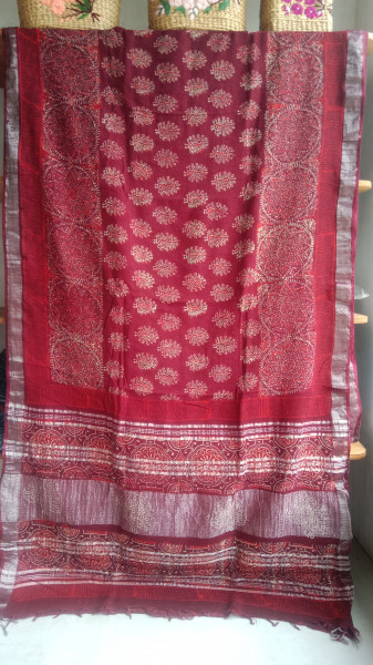 Cotton & Linen Block Print Saree