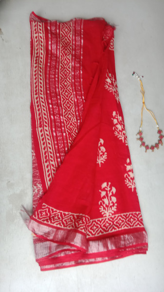 Cotton & Linen Block Print Saree