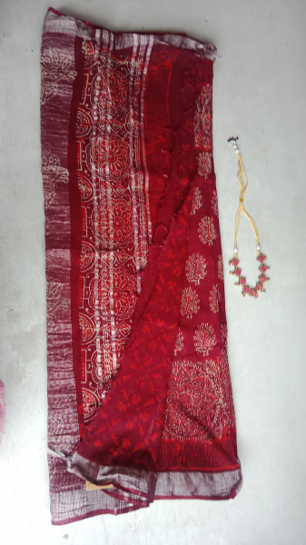 Cotton & Linen Block Print Saree
