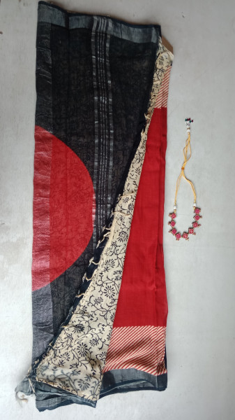 Cotton & Linen Block Print Saree