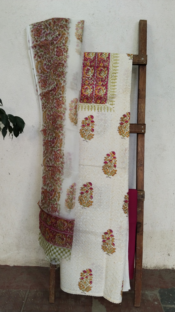 Image of Hakoba Block-Printed Cotton Suit Material