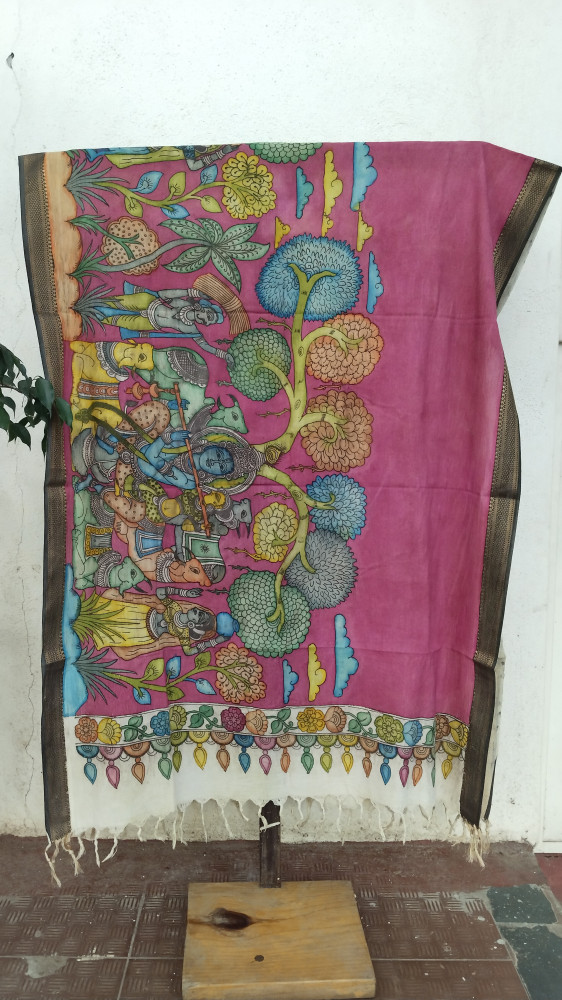 Image of Hand Painted Kalamkari Dupatta