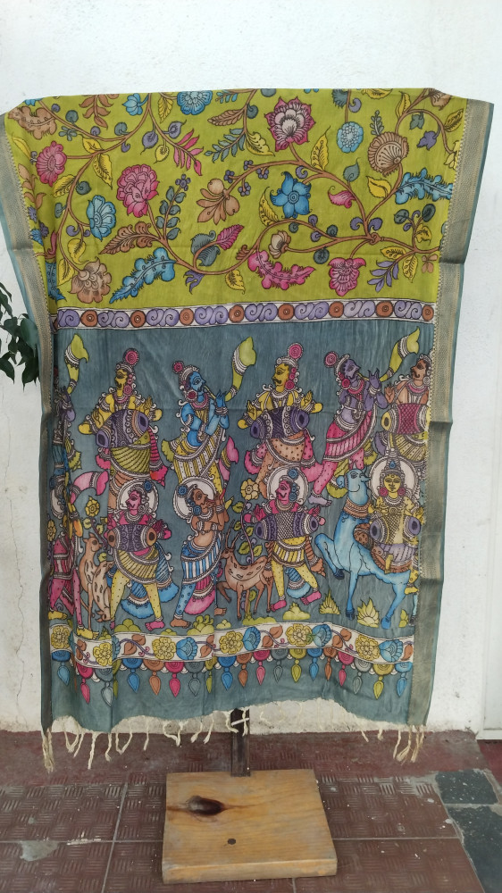 Image of Hand Painted Kalamkari Dupatta