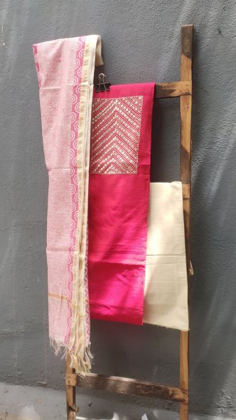 Silk cotton unstitched dress material