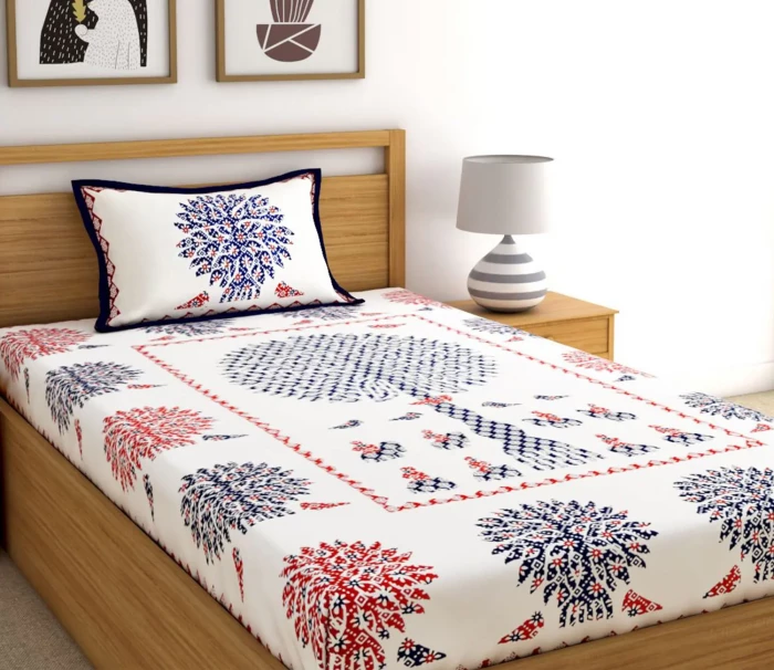 “Single Jaipuri cotton bedsheet with traditional block-print motifs”