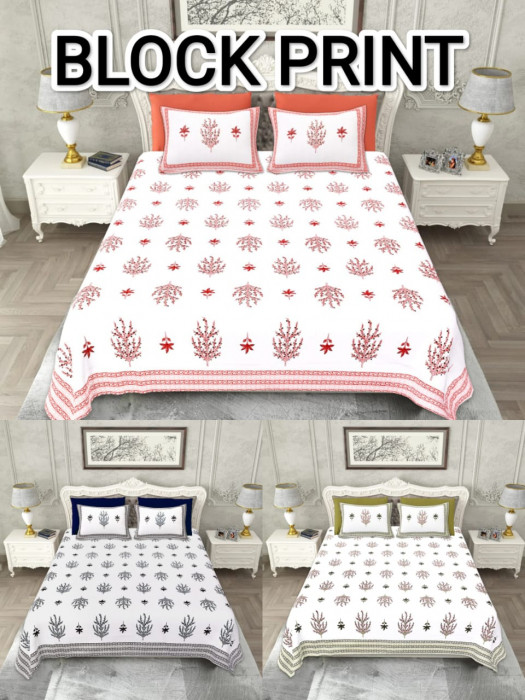 “Double Jaipuri cotton bedsheet with traditional block-print motifs”