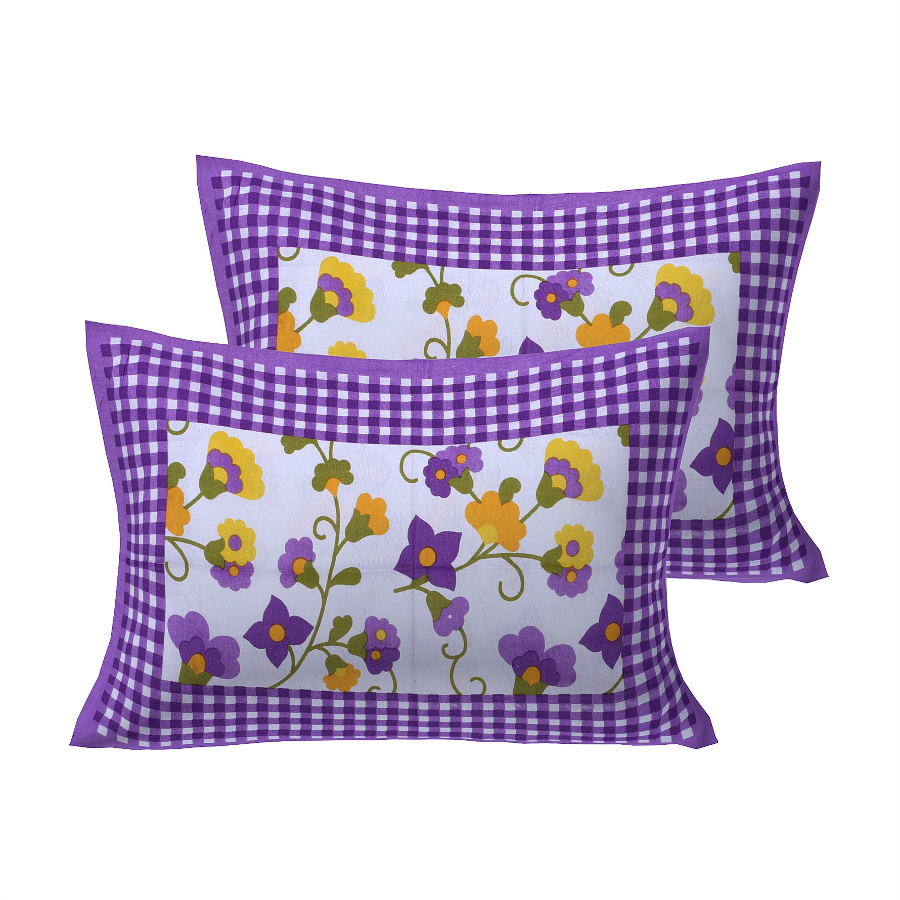 2 purple pillow covers with flowers