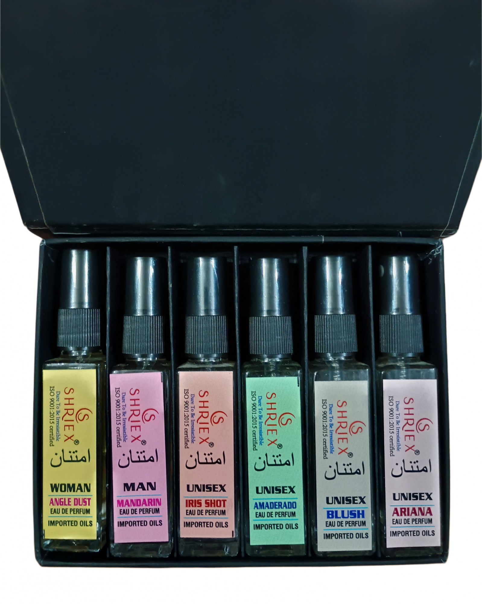 Shriex Luxury 6x8ml Trial Pack 1 men MandarinRude Oud 1 women Angle DustFloral Blanco 4 unisex samples long-lasting imported oils travel atomizers