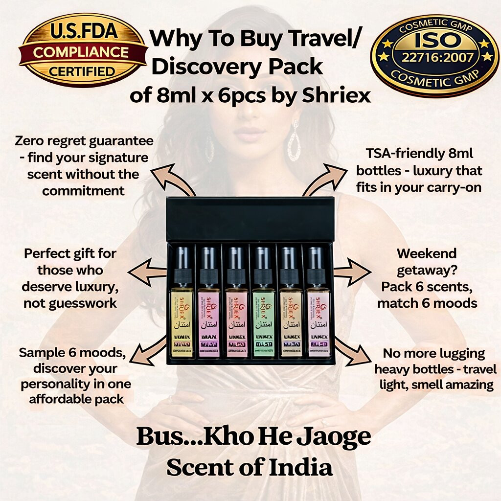 Shriex Luxury 6x8ml Trial Pack 1 men MandarinRude Oud 1 women Angle DustFloral Blanco 4 unisex samples long-lasting imported oils travel atomizers