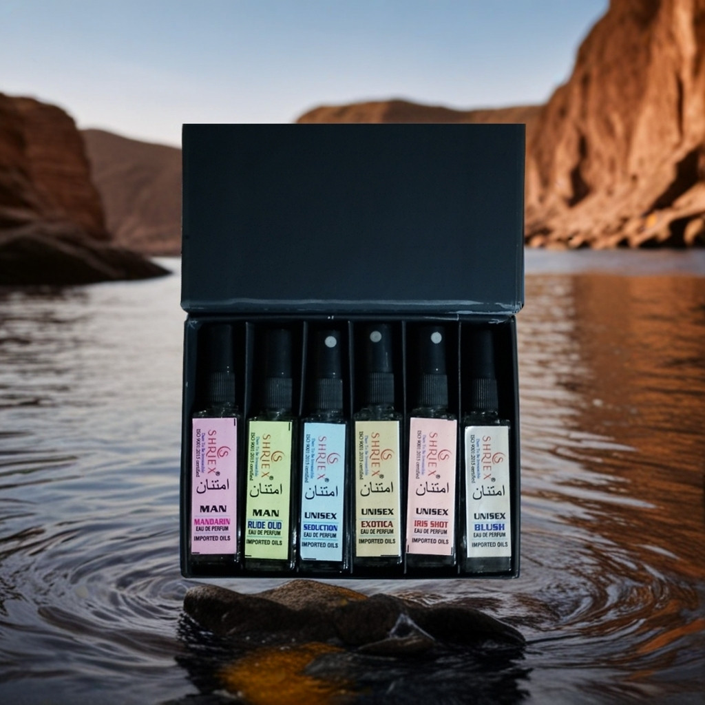 Shriex Luxury 6x8ml Trial Pack  Mandarin  Rude Oud men plus any 4 unisex samples  travel atomizers long-lasting imported oils perfect gift
