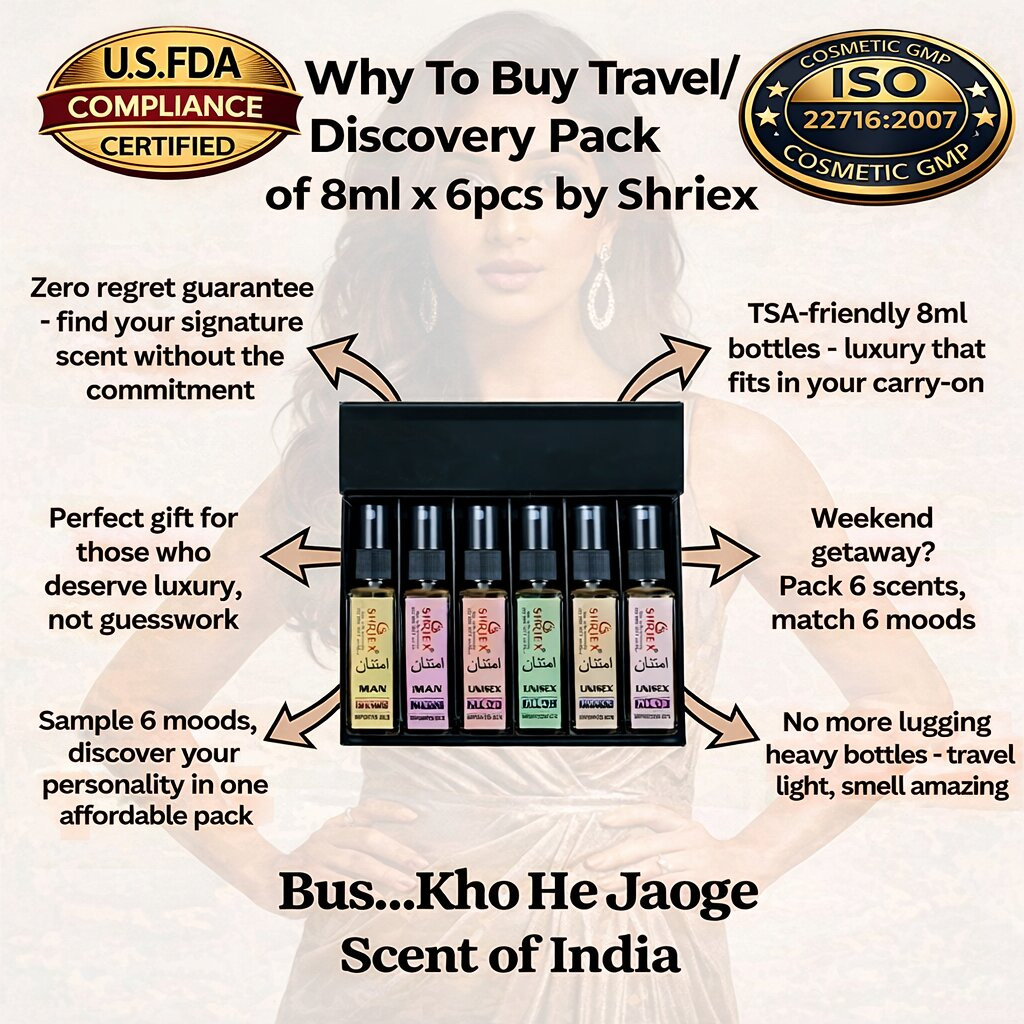 Shriex Luxury 6x8ml Trial Pack Mandarin Rude Oud men plus any 4 unisex samples travel atomizers long-lasting imported oils perfect gift