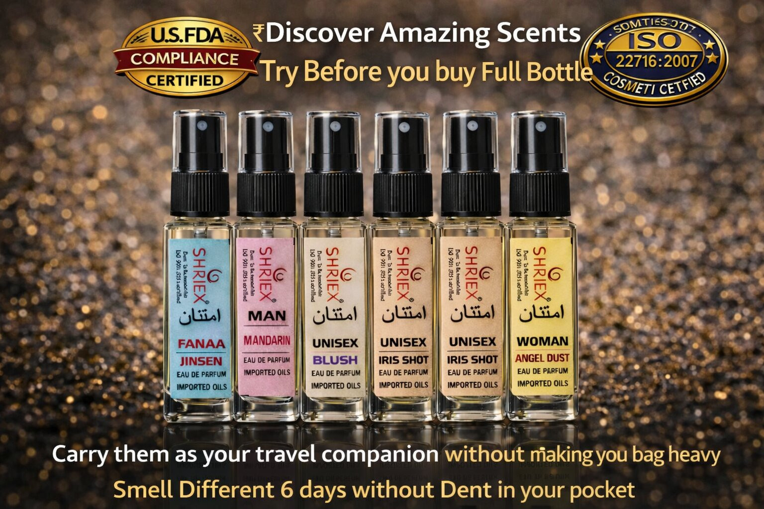 Shriex Luxury 6x8ml Trial Pack Angle Dust Floral Blanco women 4 unisex samples travel atomizers long-lasting imported oils