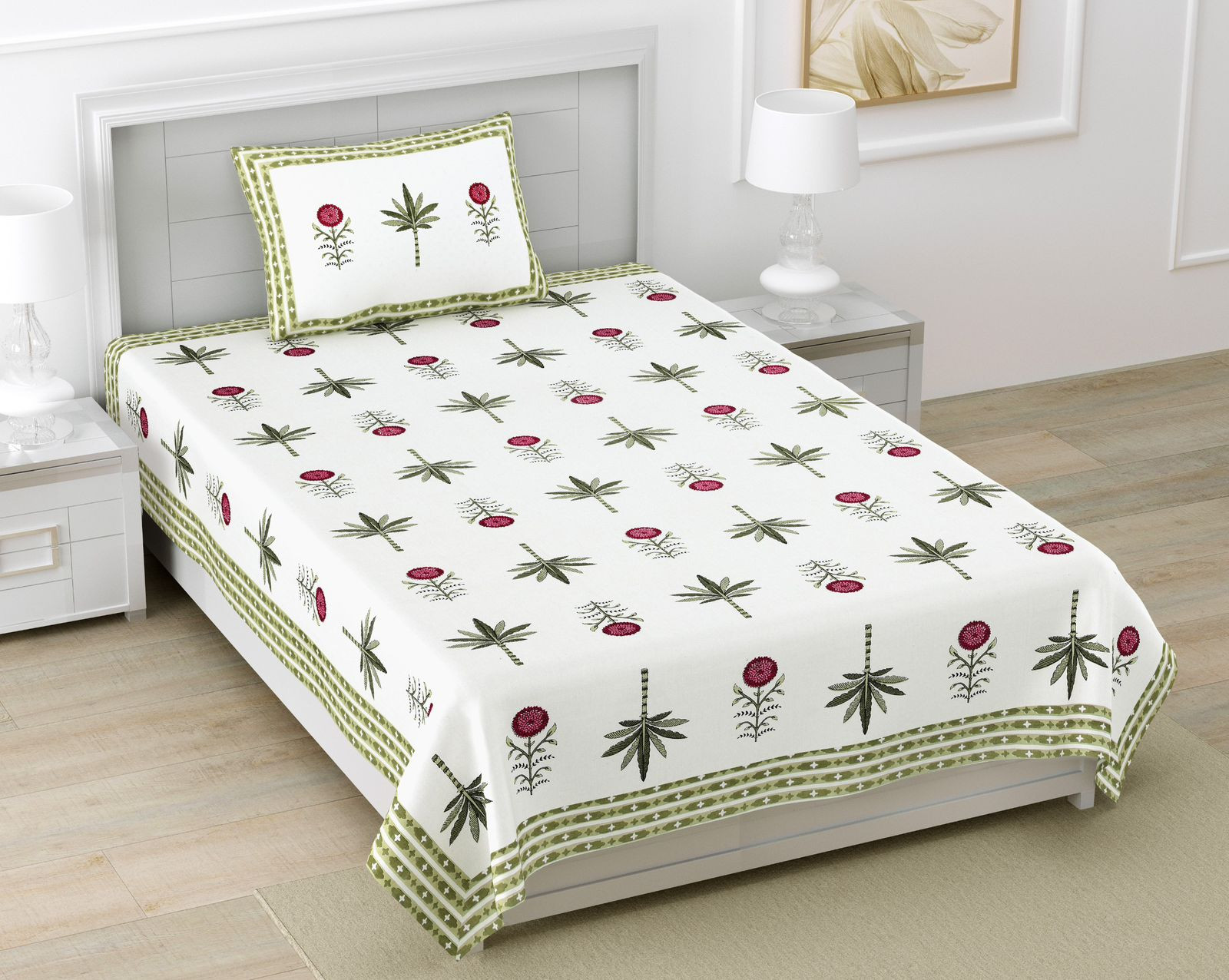 Jaipuri Screen Print Pure South Cotton Single Bedsheet  60x90 Inch