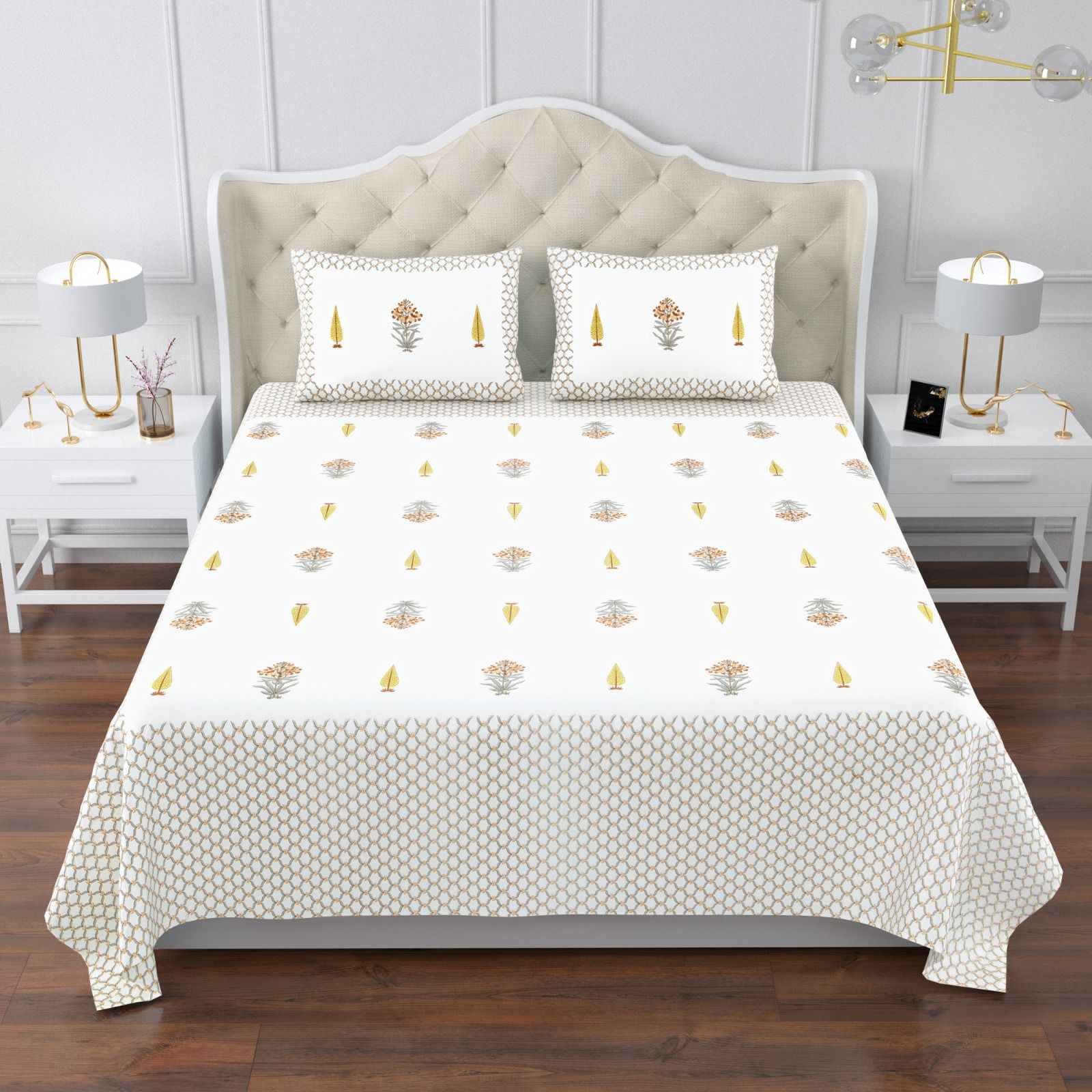 Jaipuri Ultra Premium Super King Bedsheet 108x108 Inch Pure South Cotton Screen Print Jaipur Rajasthan by Shriex India