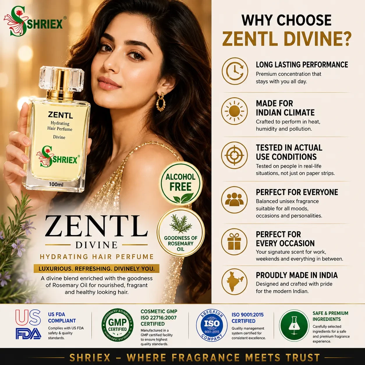 Zentel Divine by shriex unisex long lasting luxury perfume notes