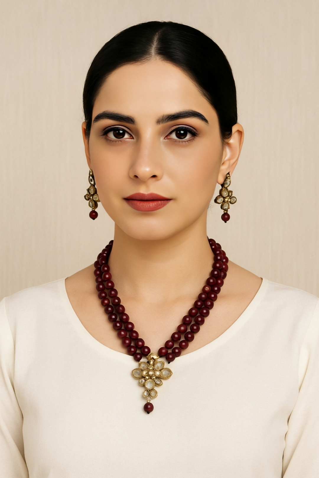 Traditional Maroon Beaded Necklace Set with Earrings Artificial Jewellery by Shriex