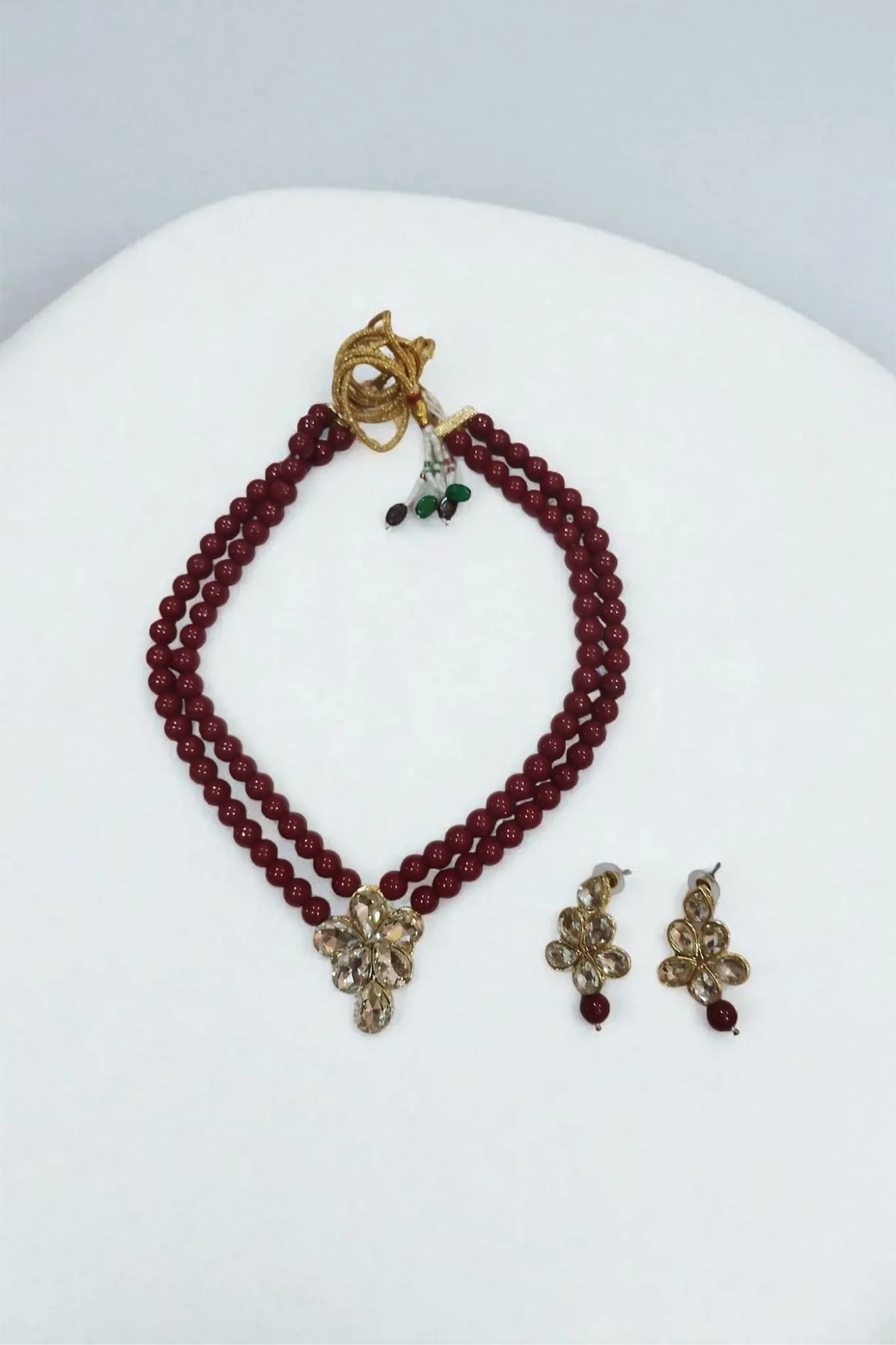 Traditional Maroon Beaded Necklace Set with Earrings Artificial Jewellery by Shriex