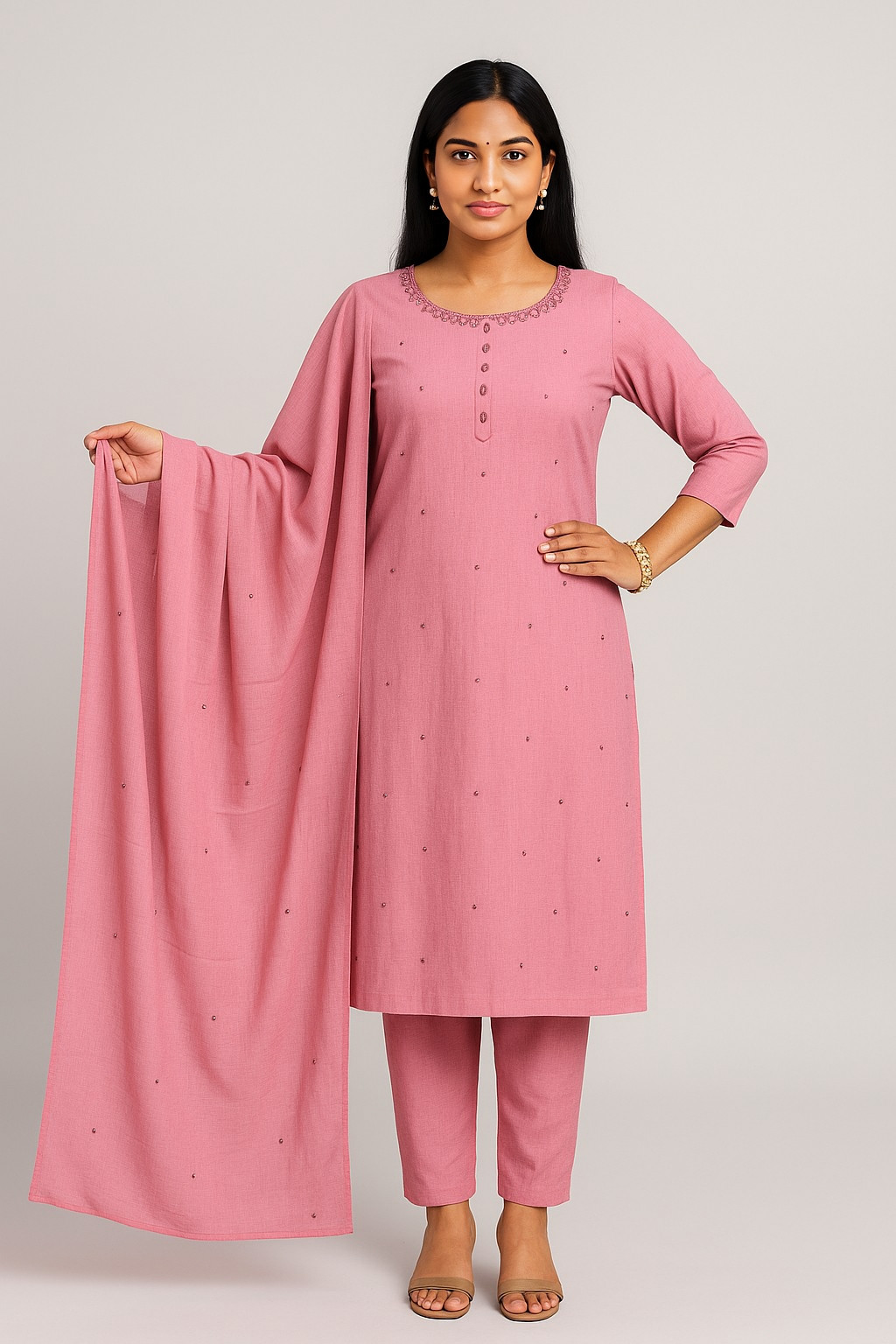Jaipuri Pink Cotton Flex Kurti Pant Dupatta Set  Jaipur Ethnic Wear for Women Online in India