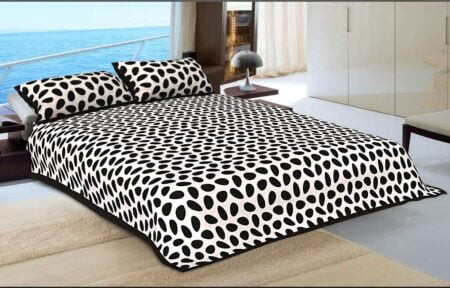 Jaipuri Sanganeri cow print black and white cotton queen size double bedsheet with 2 pillow covers 90x100 inch modern animal block design online exclusive shriexin