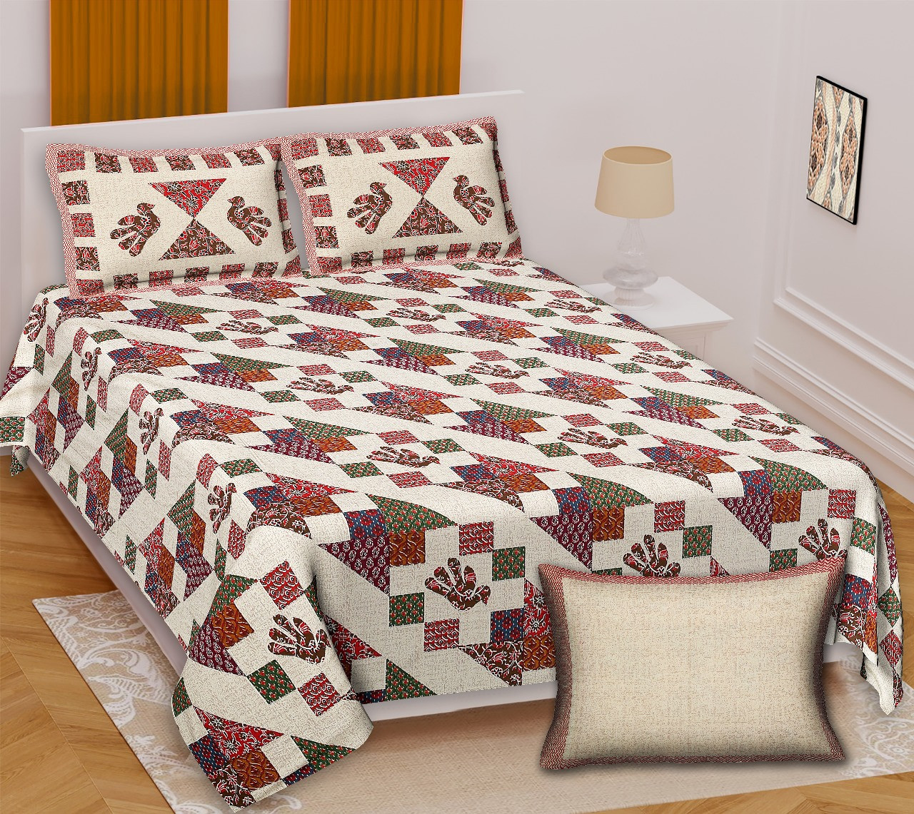 Barmeri Print Cotton King Size Bedsheet 100x108 inches Multicolor Heritage Charm by Shriex