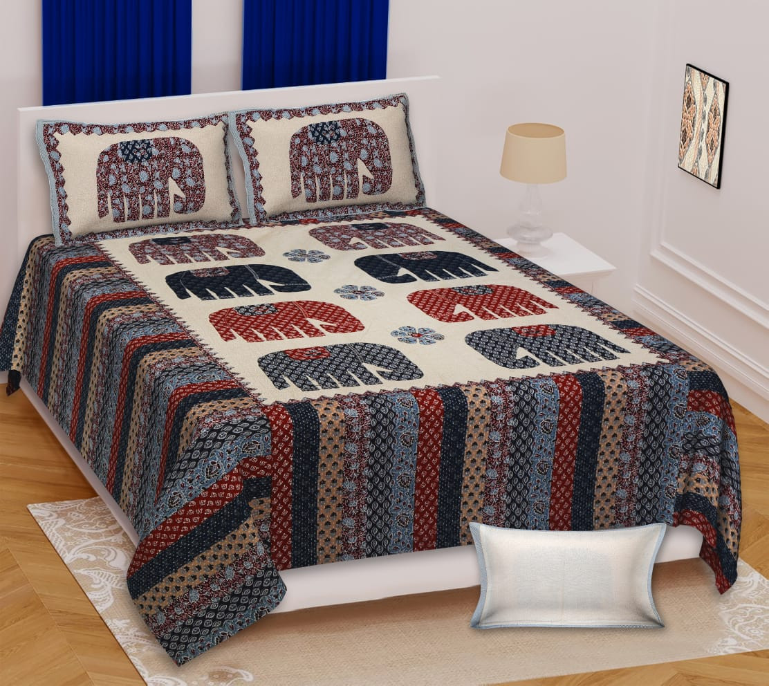 Barmeri Print Jaipuri Cotton Double Bedsheet 100x108 Inches King Size