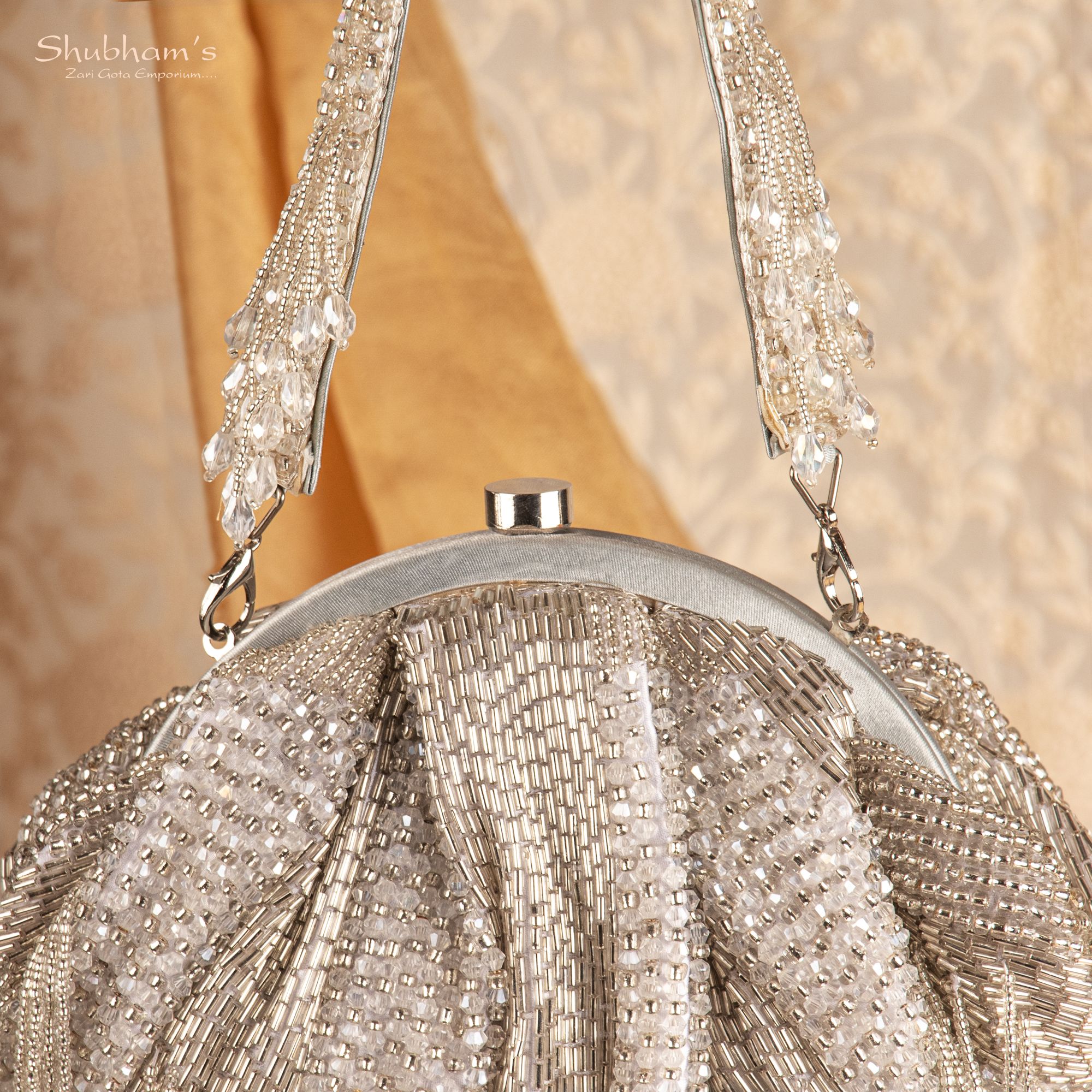 Wedding Clutch Beige Evening Bag White Satin Bow Fairy Evening