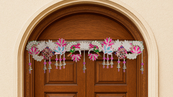 ELEGANT HAND EMBROIDED BEADED MULTI COLORED PARROT BANDARWAL TORAN