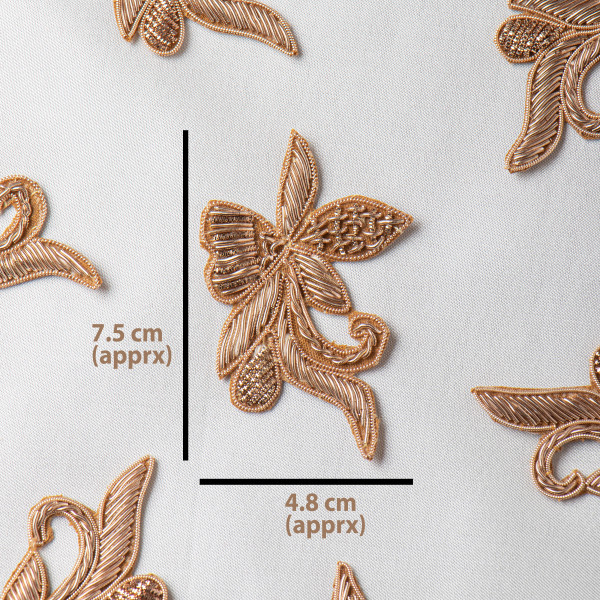 Antique Gold Zardozi Floral Patch – Handcrafted Embroidery Applique -7.5/4.8 cm  (SET OF 10)