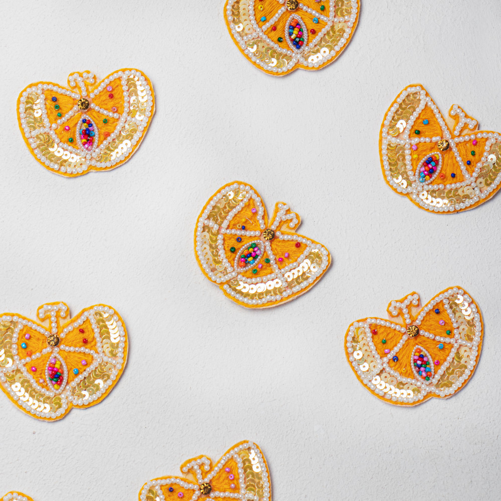 Image of Colorful Beaded Butterfly Patch | Sequin &amp; Threadwork Embroidery Motif for DIY Fashion-( 6 cm x 7.1 cm)(set of 10)